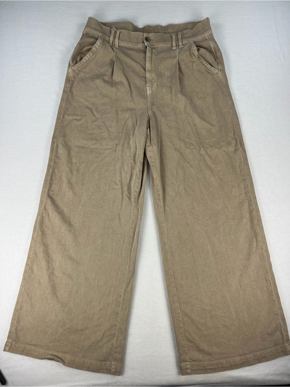 American Eagle Womens Super Baggy Wide Leg Stretch Beige Pants High Rise Size 14